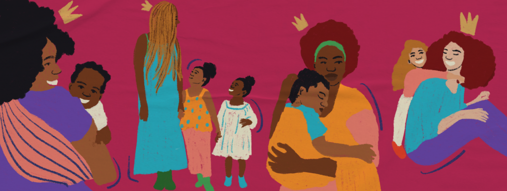 Ilustração de plano de aula do edital Igualdade de Gênero na Educação Básica. Na imagem, é possível ver diferentes composições de famílias. Ilustradora: Barbara Quintino.