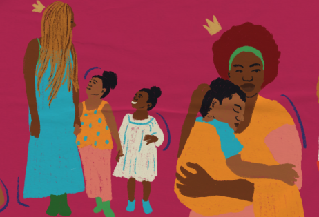 Ilustração de plano de aula do edital Igualdade de Gênero na Educação Básica. Na imagem, é possível ver diferentes composições de famílias. Ilustradora: Barbara Quintino.