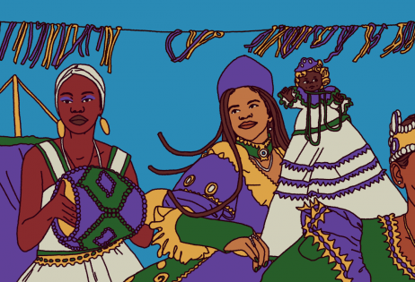 Imagem para a matéria "Confira o resultado: Edital Igualdade de Gênero 2025 seleciona propostas pela equidade de gênero e raça nas escolas". Na ilustração, há um grupo de maracatu